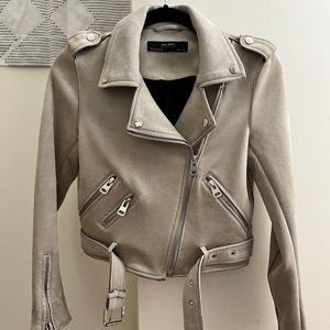 Zara beige moto bike suede jacket